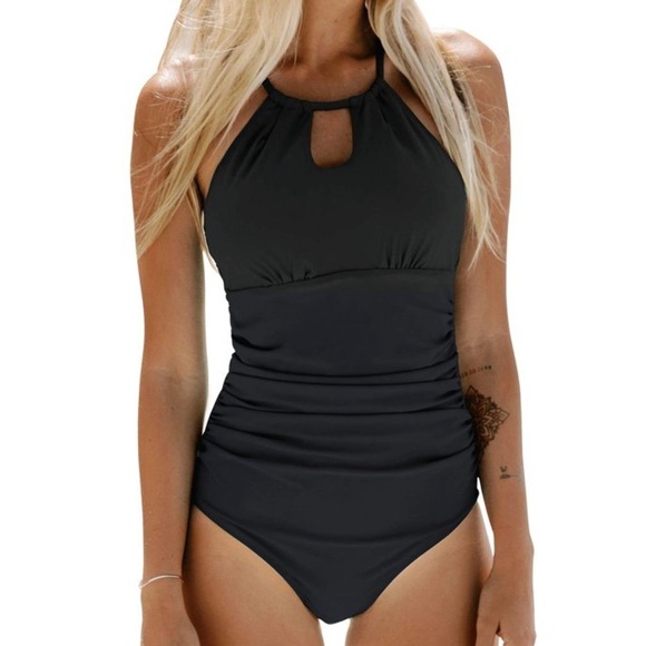NEW Black Tummy Control Cutout High Neck One Piece Swimsuit Size XL - Picture 2 of 4